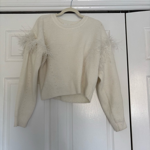 Le Lis Sweaters - Le Lis Cream Sweater with Feather Details